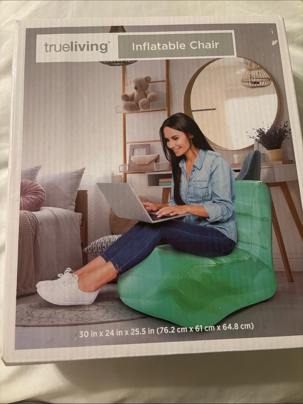 True Living Inflatable Chair - Green New In Box